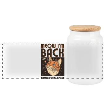 Meow I'm Back - Panoramic Cookie Jar with Wooden Lid - white - Front