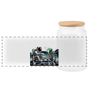 Astronaute Alien Jeu d'échecs Univers Cadeau - Boîte à biscuits avec couvercle en bois - blanc - Devant