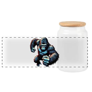 Gorilla - Panorama Keksdose mit Holzdeckel - Weiß - Vorne