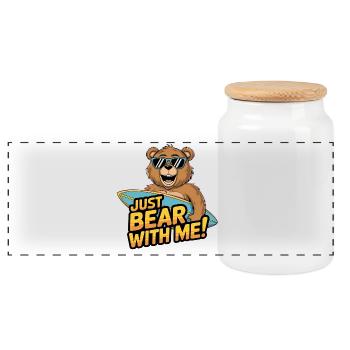 Just Bear With Me - Surfer Bear Fun - Boîte à biscuits avec couvercle en bois - blanc - Devant