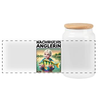 Young angler - Panoramic Cookie Jar with Wooden Lid - white - Front