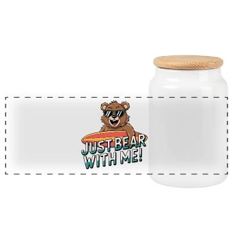 Just Bear With Me - Surfing Bear Fun - Panoramic Cookie Jar with Wooden Lid - white - Front
