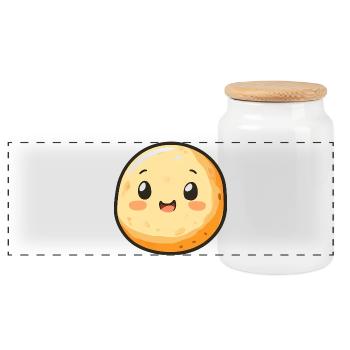 Happy Potato Cartoon - Adorable and Fun Design - Panoramic Cookie Jar with Wooden Lid - white - Front