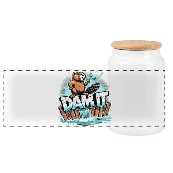 Beaver Dam Damn Funny Beaver Gift - Panoramic Cookie Jar with Wooden Lid - white - Front