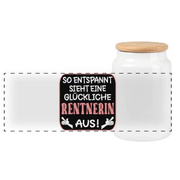 GLÜCKLICHE RENTNERIN RUHESTAND RENTE - Panorama Keksdose mit Holzdeckel - Weiß - Vorne