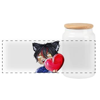 Chibi mit Herz - Panorama Keksdose mit Holzdeckel - Weiß - Vorne