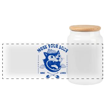 Tente ta chance – Motif chat Nine Lives - Boîte à biscuits avec couvercle en bois - blanc - Devant