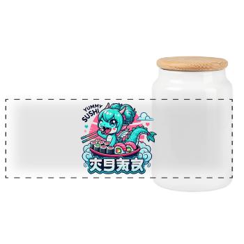 Cadeau Dragon Maki Sushi Kawaii - Boîte à biscuits avec couvercle en bois - blanc - Devant