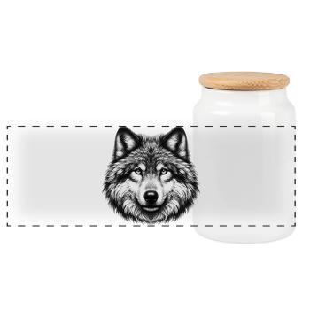 Wolf - Panorama Keksdose mit Holzdeckel - Weiß - Vorne