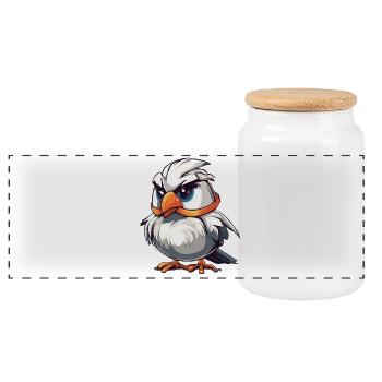 Charming Cartoon Bald Eagle Illustration - Panoramic Cookie Jar with Wooden Lid - white - Front