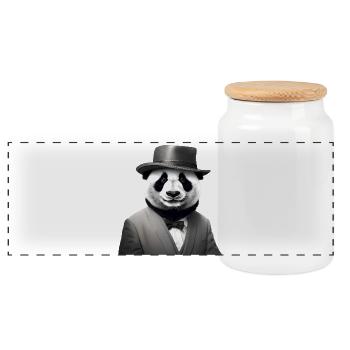Panda élégant en smoking classique et fedora - Boîte à biscuits avec couvercle en bois - blanc - Devant