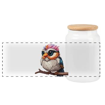 Vibrant Spectacle of the Colourful Owl - Panoramic Cookie Jar with Wooden Lid - white - Front