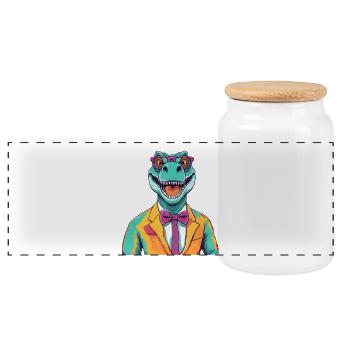 Dinosaur Lawyer Cartoon Design - Panoramic Cookie Jar with Wooden Lid - white - Front
