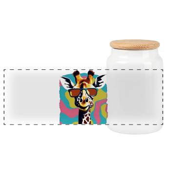 Cool Retro Giraffe Portrait with Sunglasses - Panoramic Cookie Jar with Wooden Lid - white - Front