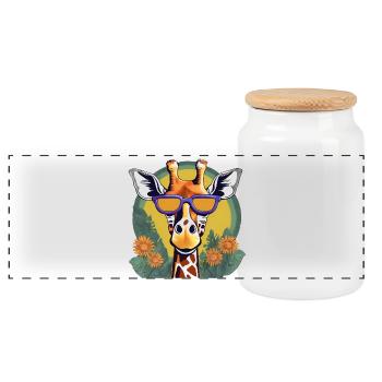 Playful Giraffe with Sunglasses Design - Panoramic Cookie Jar with Wooden Lid - white - Front