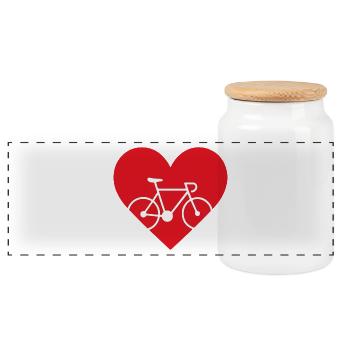 Minimalist Valentine’s Day T-shirt with Bicycle - Panoramic Cookie Jar with Wooden Lid - white - Front