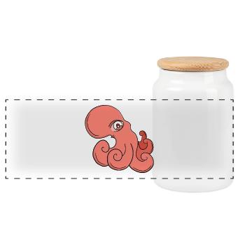 Octopus Bulging Eyes Awesome Sea Animal - Panoramic Cookie Jar with Wooden Lid - white - Front