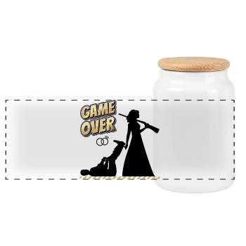 Geschenk zur Hochzeit lustig Spruch | Game over - Panorama Keksdose mit Holzdeckel - Weiß - Vorne