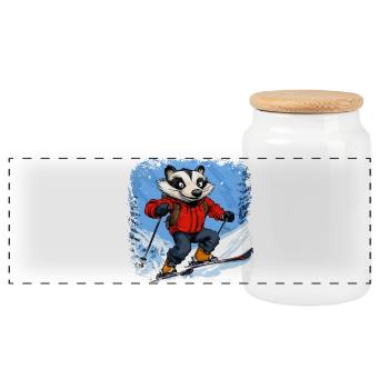 Dachse Ski / Skieur Badger - Boîte à biscuits avec couvercle en bois - blanc - Devant