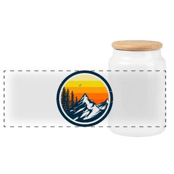 Mountain Sunset Adventure Design - Panoramic Cookie Jar with Wooden Lid - white - Front