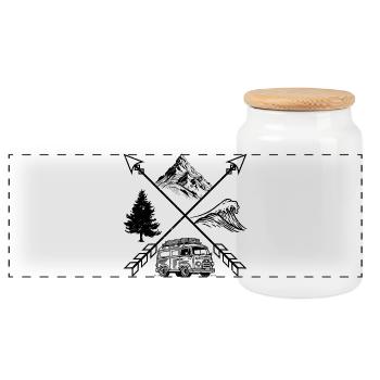 Minimalist Geometric Line Art Tee - Panoramic Cookie Jar with Wooden Lid - white - Front
