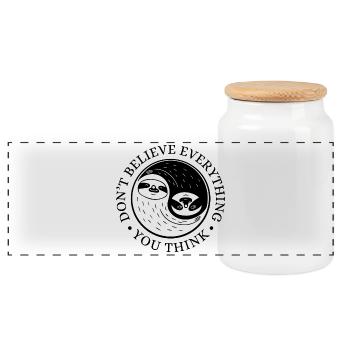 Paresseuse Yin-Yang – Sérénité et équilibre - Boîte à biscuits avec couvercle en bois - blanc - Devant