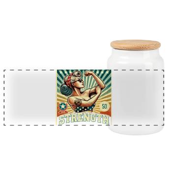 Stärke starke Power Frau Rockabilly retro Geschenk - Panorama Keksdose mit Holzdeckel - Weiß - Vorne