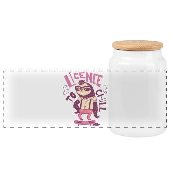 Hipster-Faultier – Licence to Chill - Panorama Keksdose mit Holzdeckel - Weiß - Vorne