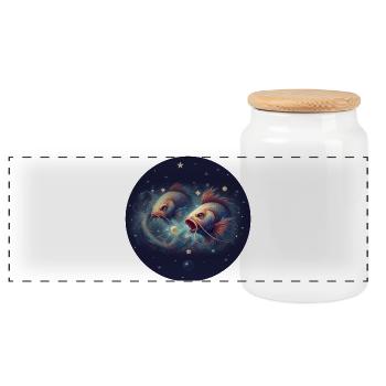 Space Fish in the Sea of Stars - Zodiac Sign Pisces - Panoramic Cookie Jar with Wooden Lid - white - Front