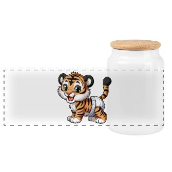 Bébé tigre avec couche - Boîte à biscuits avec couvercle en bois - blanc - Devant