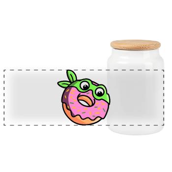 Mignon Ninja Donut Fun Dessin animé - Boîte à biscuits avec couvercle en bois - blanc - Devant