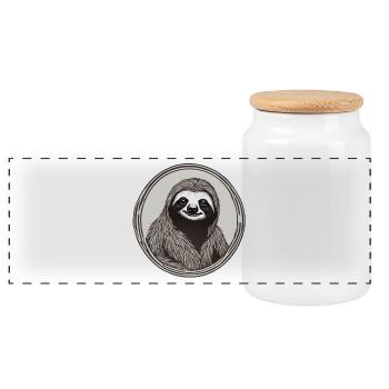 Sloth sleepy head lazy chilling pubertal sleep - Panoramic Cookie Jar with Wooden Lid - white - Front