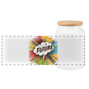FUTURE in a Pop Art Style - Panorama Keksdose mit Holzdeckel - Weiß - Vorne