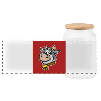 Cheerful illustration of a cow's head. - Panoramic Cookie Jar with Wooden Lid - white - Front
