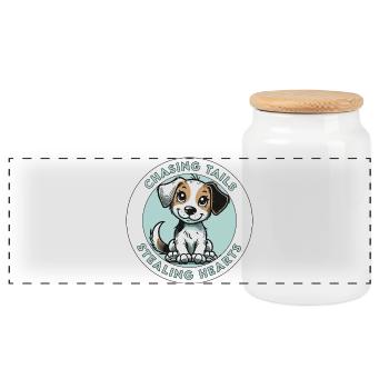 Chasing Tails Stealing Hearts - Panoramic Cookie Jar with Wooden Lid - white - Front