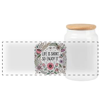 Life is short so enjoy it - Panorama Keksdose mit Holzdeckel - Weiß - Vorne