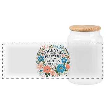 Friends are the flowers in the garden of life - Panoramic Cookie Jar with Wooden Lid - white - Front