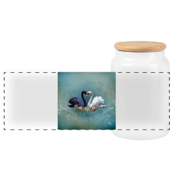 Eternal bond, black and white swans in love - Panoramic Cookie Jar with Wooden Lid - white - Front
