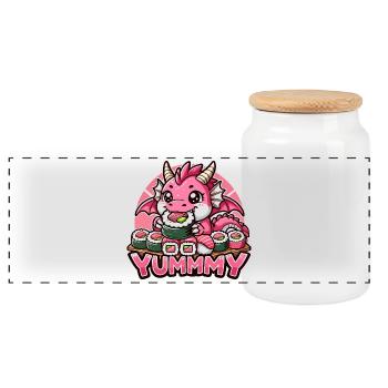 Dragon Maki Sushi Yummy Kawaii Cadeau - Boîte à biscuits avec couvercle en bois - blanc - Devant
