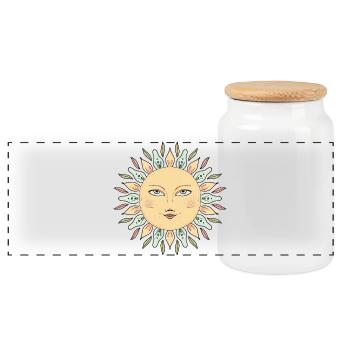 Sonnengesicht Mandala Stil - Panorama Keksdose mit Holzdeckel - Weiß - Vorne