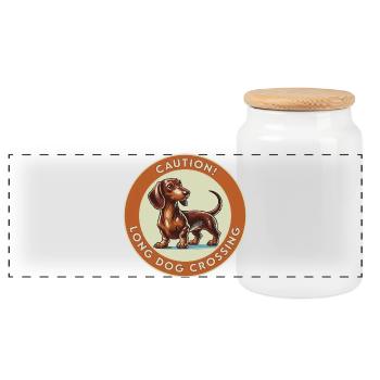 Caution! Long Dog Crossing - Panoramic Cookie Jar with Wooden Lid - white - Front