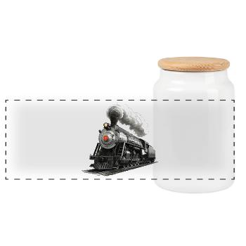 Nostalgic Steam Locomotive - Railway Illustration - Panoramic Cookie Jar with Wooden Lid - white - Front