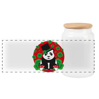 Panda Glücksbringer mit Kleeblätter. - Panorama Keksdose mit Holzdeckel - Weiß - Vorne
