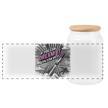If you can Dream it you can do it - pop Art style - Panoramic Cookie Jar with Wooden Lid - white - Front
