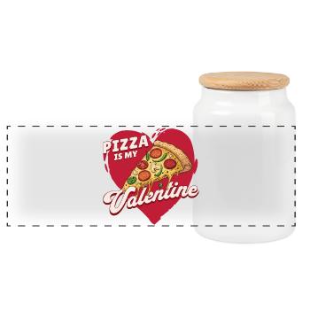 Pizza is my Valentine – Drôle de Saint-Valentin - Boîte à biscuits avec couvercle en bois - blanc - Devant