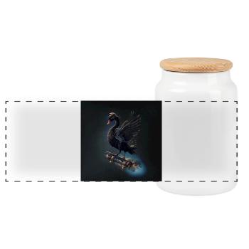 Wings of freedom the black swan on the skateboard. - Panoramic Cookie Jar with Wooden Lid - white - Front