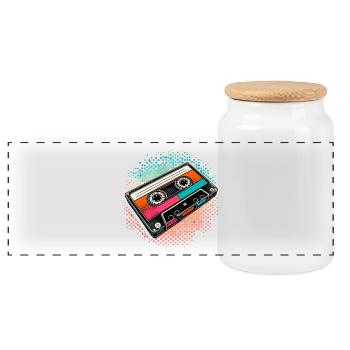 Compact Cassette Cassette Tape 90s Gift - Panoramic Cookie Jar with Wooden Lid - white - Front