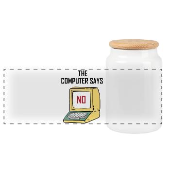 Computer Says No - Lustiges Geschenk für Geeks - Panorama Keksdose mit Holzdeckel - Weiß - Vorne