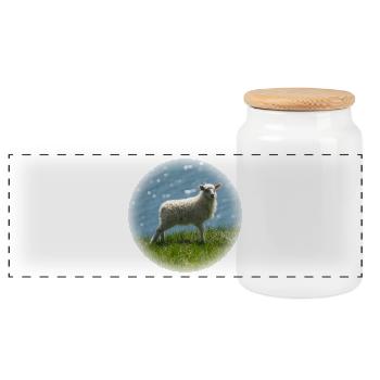 Young Iceland sheep on meadow - Panoramic Cookie Jar with Wooden Lid - white - Front