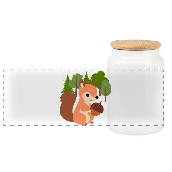 Eichhörnchen mit Nuss - Panorama Keksdose mit Holzdeckel - Weiß - Vorne